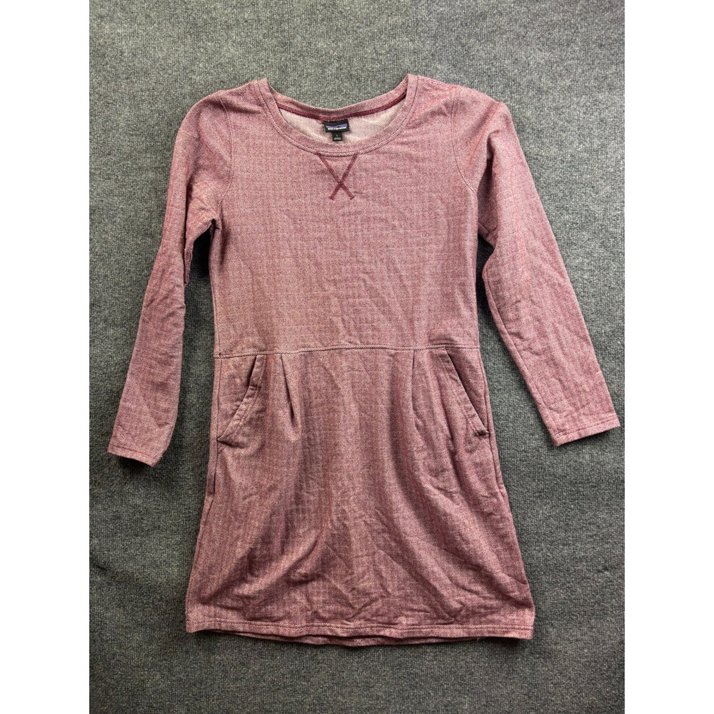 Patagonia Knit Dress Womens L Burgundy Herringbone Long Sleeve Pockets